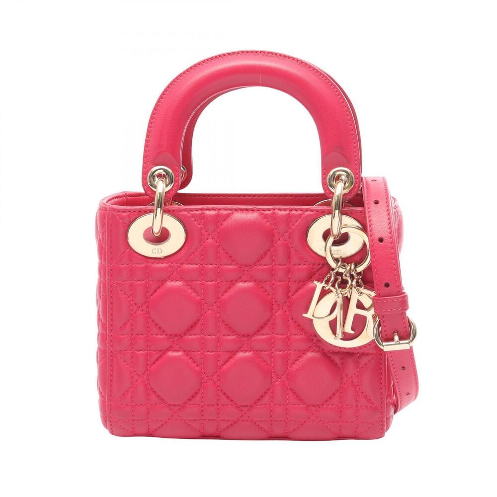 Christian Dior Lady Cannage Handbag Leather Pink